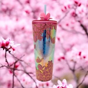 Starbucks Tumbler Cold Cup 24oz Pink Iridescent Cherry Blossom Flower Sakura